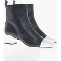 Botine Leather Ankle Boots With Contrasting Details Heel 5Cm Femei
