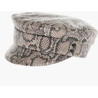 Caciuli Faux Leather Animal-Motif Baker Boy Hat Femei