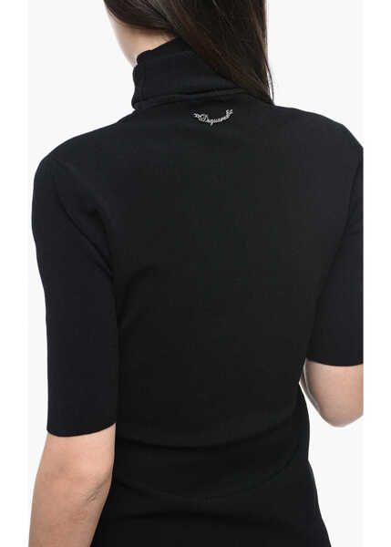 Rochii elegante DSQUARED2 Turtleneck Dress With Padded Shoulders Black Femei (BM 15614576) 3