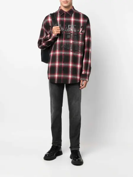 Camasi casual DSQUARED2 Flannel Shirt With Lettering Print Red Barbati (BM 15614588) 2