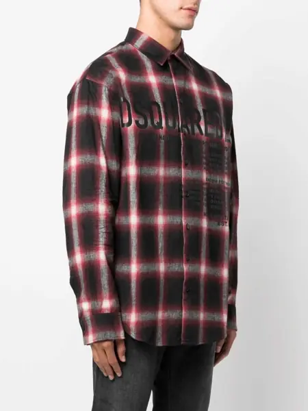 Camasi casual DSQUARED2 Flannel Shirt With Lettering Print Red Barbati (BM 15614588) 3