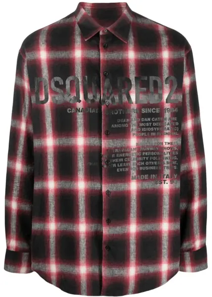 Camasi casual DSQUARED2 Flannel Shirt With Lettering Print Red Barbati (BM 15614588) 1