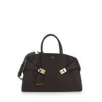 Genti de mana Salvatore Ferragamo 'Hug Bicolor' Brown Handbag With Logo And Gancini Buckle In Leather Woman