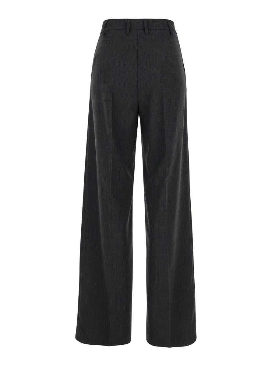 Pantaloni casual PLAIN Grey High Waist Pants With Check Motif In Fabric Woman GREY Femei (BM 15618377) 2