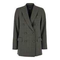 Sacouri Brown Double-Breasted Jacket With Check Motif In Tech Fabric Woman Femei