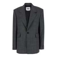 Sacouri Grey Double-Breasted Jacket With Peak Revers And All-Over Check Motif In Wool Woman Femei