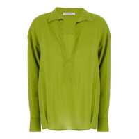 Camasi Green Shirt With Open Collar And V Neck In Stretch Viscose Woman Femei