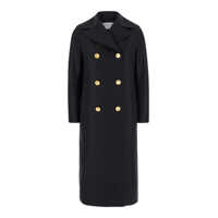 Paltoane Black Double-Breasted Coat With Gold Buttons In Wool Woman Femei