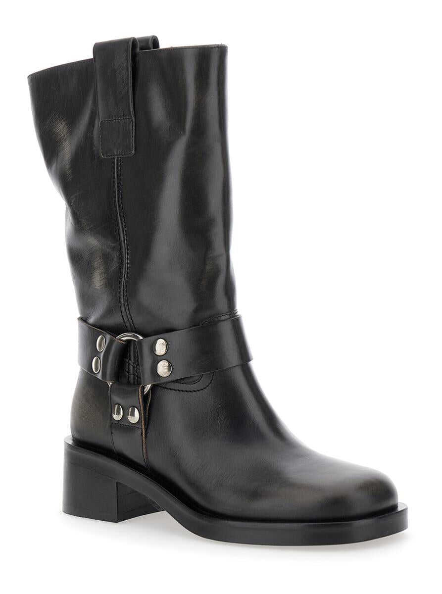 Bocanci STRATEGIA Black Ankle Boots With Studs And Ring In Leather Woman Black Femei (BM 15621125) 2