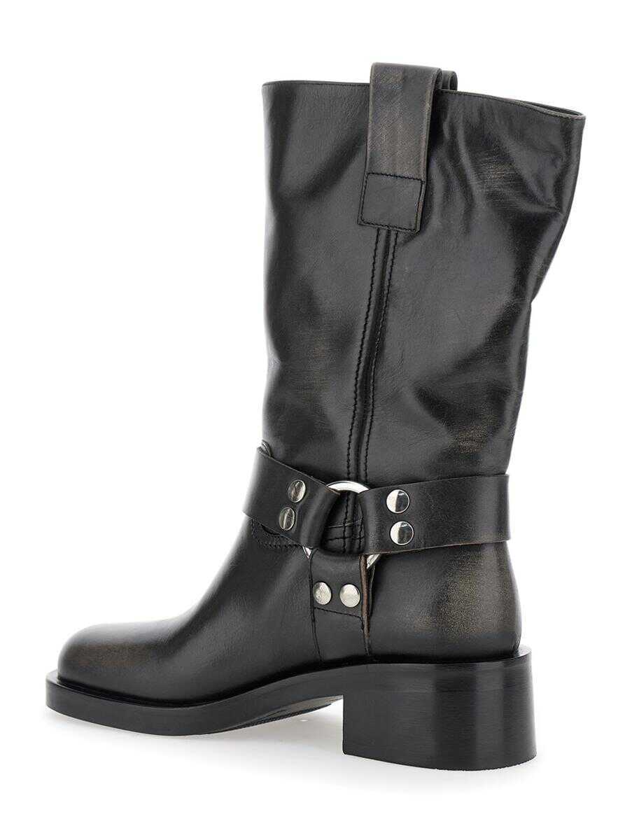 Bocanci STRATEGIA Black Ankle Boots With Studs And Ring In Leather Woman Black Femei (BM 15621125) 3