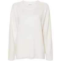 Pulovere White Crewneck Sweater With Asymmetric Hem In Wool And Cashmere Woman Femei