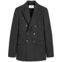 Sacouri Grey Striped Double-Breasted Jacket In Wool Woman Femei