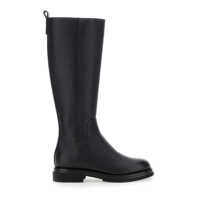 Bocanci Black Knee-High Boots With Pull-Tab And The Heel In Leather Woman Femei