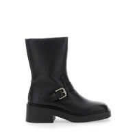 Bocanci Black Boots With Decorative Buckle In Leather Woman Femei