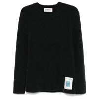 Pulovere Grey Crewneck Sweater With Logo Patch In Ribbed Wool Man Barbati