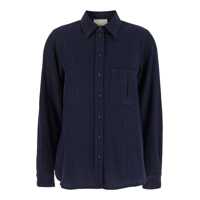 Camasi 'Sadao' Blue Shirt With Classic Collar And All-Over Pinstripe Motif In Wool Blend Woman Femei