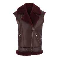 Geci Bordeaux Vest With Wide Notched Revers In Leather Woman Femei