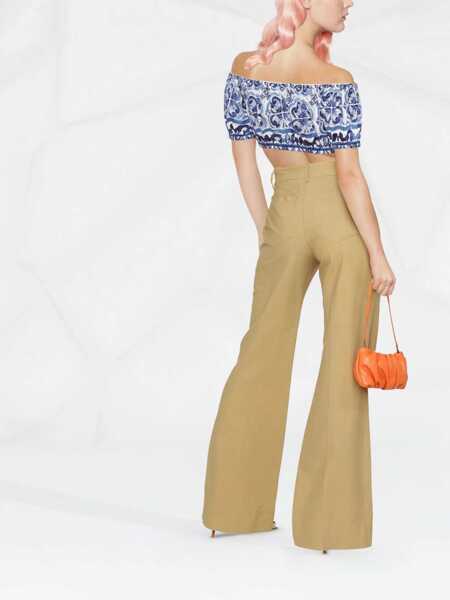 Topuri Dolce & Gabbana Dolce & Gabbana WomanS  Cotton Poplin Maiolica Printed Crop Top BLUE Femei (BM 15673886) 4