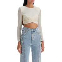 Bluze Mesh Crop Top With Beads Embellishments. Femei