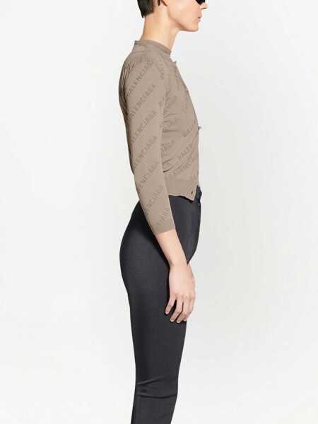 Cardigane Balenciaga Allover Logo Cropped Cardigan BEIGE Femei (BM 15720263) 3