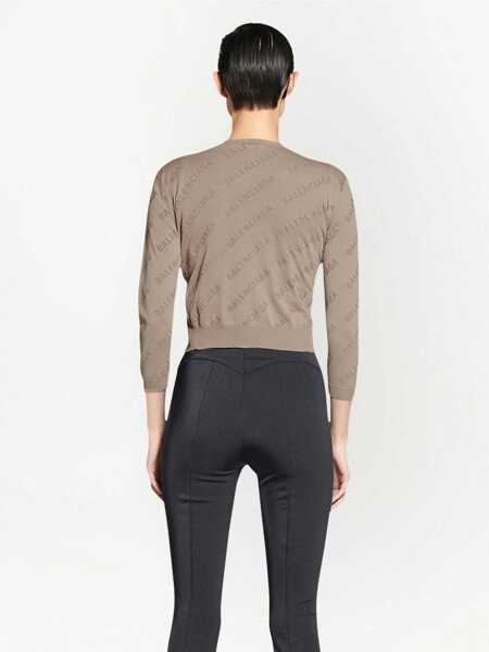 Cardigane Balenciaga Allover Logo Cropped Cardigan BEIGE Femei (BM 15720263) 4