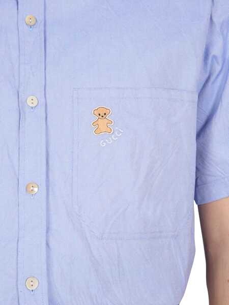 Camasi casual Gucci Shirt With Bear On Pocket BABY BLUE Barbati (BM 15744386) 3