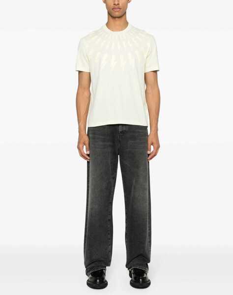 Tricouri Neil Barrett Fairisle Thunderbolt T-Shirt BEIGE Barbati (BM 15745184) 2