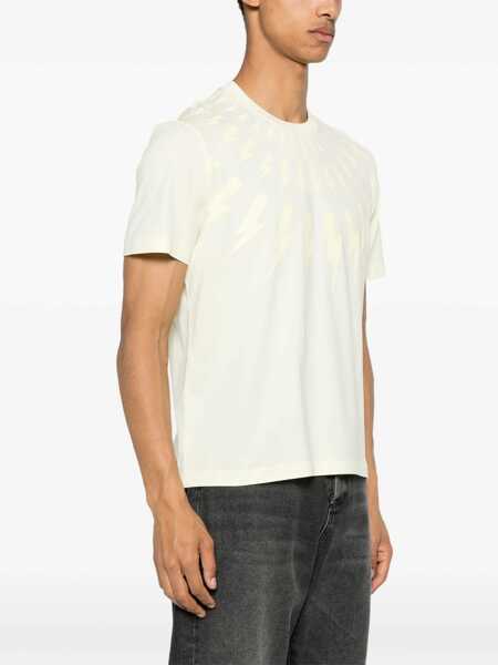 Tricouri Neil Barrett Fairisle Thunderbolt T-Shirt BEIGE Barbati (BM 15745184) 3