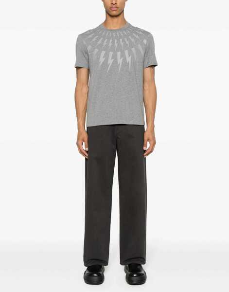 Tricouri Neil Barrett Fairisle Thunderbolt T-Shirt GREY Barbati (BM 15746312) 2