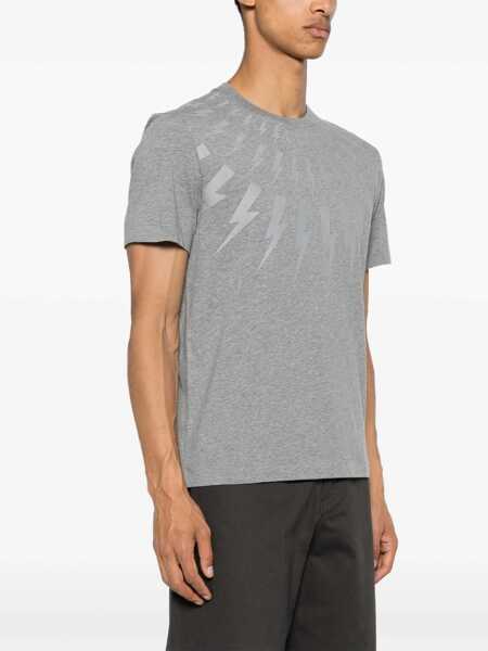 Tricouri Neil Barrett Fairisle Thunderbolt T-Shirt GREY Barbati (BM 15746312) 3