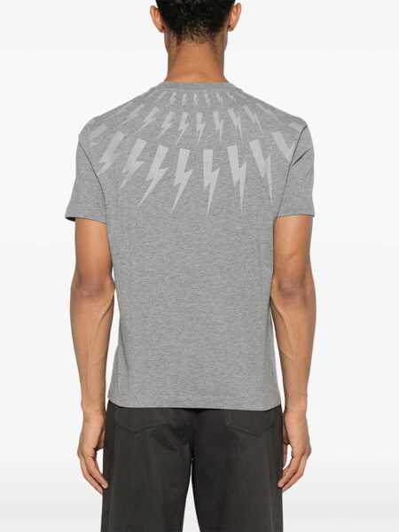 Tricouri Neil Barrett Fairisle Thunderbolt T-Shirt GREY Barbati (BM 15746312) 4