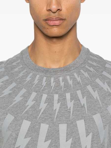 Tricouri Neil Barrett Fairisle Thunderbolt T-Shirt GREY Barbati (BM 15746312) 5
