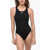 Nike Swim Solid Color One-Piece Swimsuit With Zip Closure Black