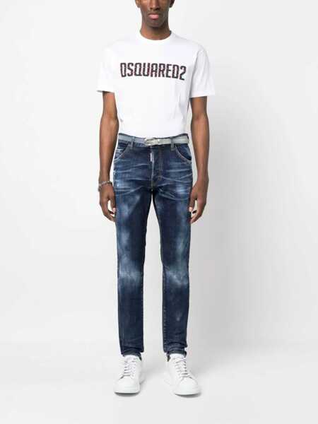 Tricouri DSQUARED2 Solid Color Cool Fit Crew-Neck T-Shirt With Printed Logo White Barbati (BM 15767501) 2