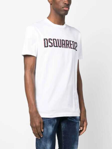 Tricouri DSQUARED2 Solid Color Cool Fit Crew-Neck T-Shirt With Printed Logo White Barbati (BM 15767501) 3