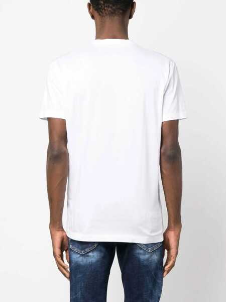 Tricouri DSQUARED2 Solid Color Cool Fit Crew-Neck T-Shirt With Printed Logo White Barbati (BM 15767501) 4