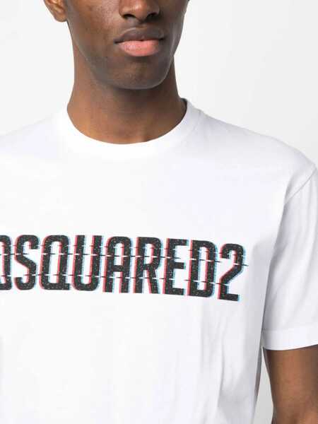Tricouri DSQUARED2 Solid Color Cool Fit Crew-Neck T-Shirt With Printed Logo White Barbati (BM 15767501) 5