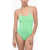 Nike Swim Solid Color One-Piece Swimsuit With Lace-Up Detail Green