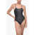 Nike Swim Two-Tone One Piece Swimsuit With Embroidered Logo Black