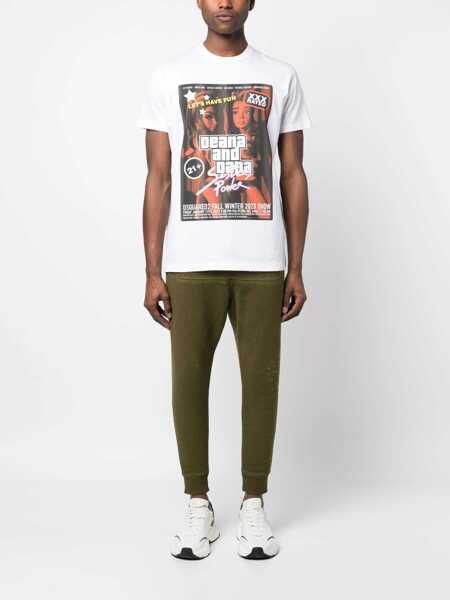 Tricouri DSQUARED2 Printed Cigarette Fit Crew-Neck T-Shirt White Barbati (BM 15767669) 2