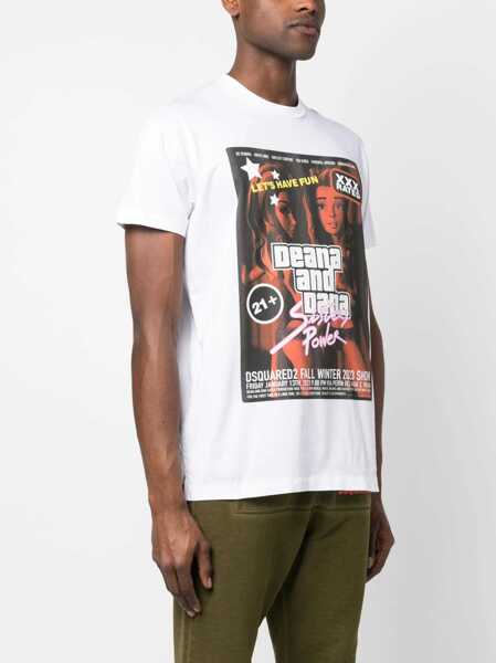 Tricouri DSQUARED2 Printed Cigarette Fit Crew-Neck T-Shirt White Barbati (BM 15767669) 3