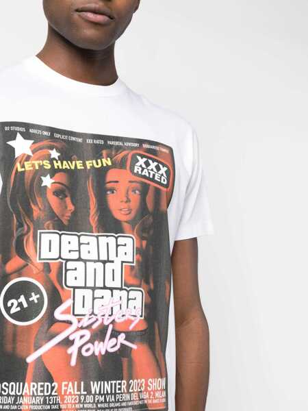 Tricouri DSQUARED2 Printed Cigarette Fit Crew-Neck T-Shirt White Barbati (BM 15767669) 5