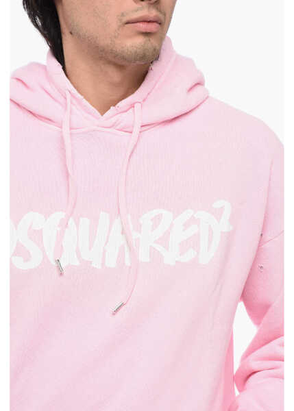 Bluze de trening DSQUARED2 Vintage Effect Hoodie With Patch Pocket Pink Barbati (BM 15767672) 3