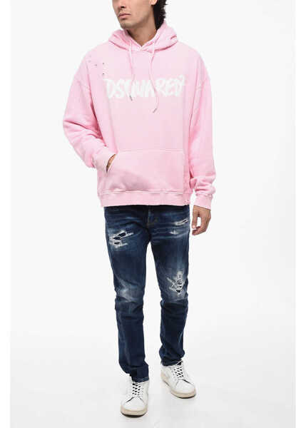 Bluze de trening DSQUARED2 Vintage Effect Hoodie With Patch Pocket Pink Barbati (BM 15767672) 4