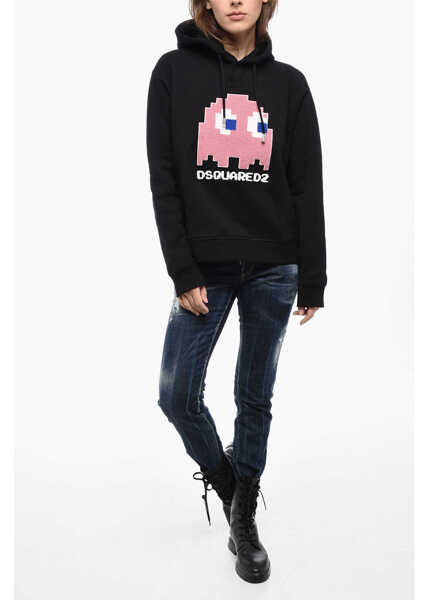 Hanorace DSQUARED2 Terry Patched Pacman Hoodie Black Femei (BM 15767675) 4