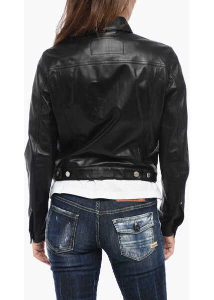 Geci de piele DSQUARED2 Eco-Leather Cropped Fit Overshirt Black Femei (BM 15767681) 2