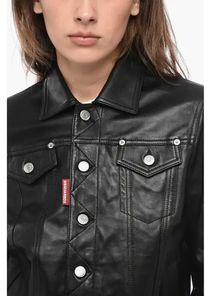 Geci de piele DSQUARED2 Eco-Leather Cropped Fit Overshirt Black Femei (BM 15767681) 3