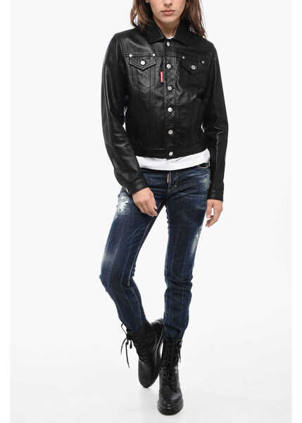 Geci de piele DSQUARED2 Eco-Leather Cropped Fit Overshirt Black Femei (BM 15767681) 4