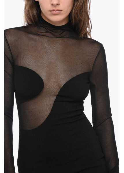Rochii scurte NENSI DOJAKA Long Sleeved Dress With Mesh Inserts Black Femei (BM 15767828) 3