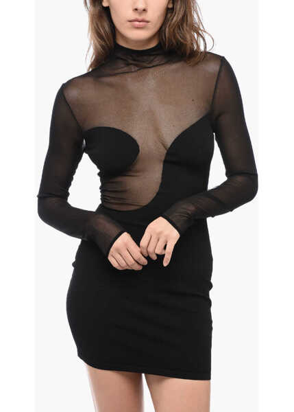 Rochii scurte NENSI DOJAKA Long Sleeved Dress With Mesh Inserts Black Femei (BM 15767828) 4